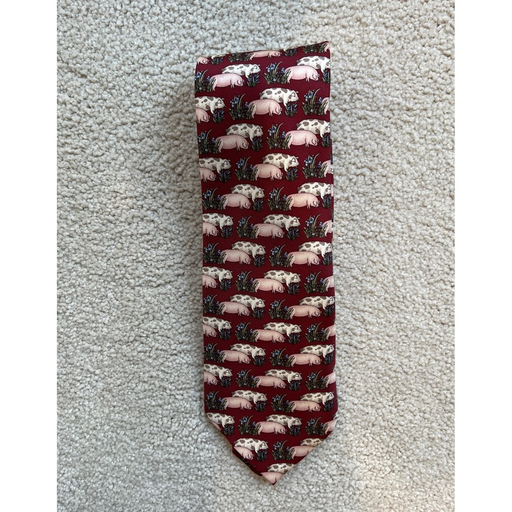 Harrods Knightsbridge Pig Print Silk Tie Novelty Farmer Core Old Macdonald‎ Farm